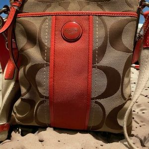 Coach small crossbody bag, coral & brown colors…